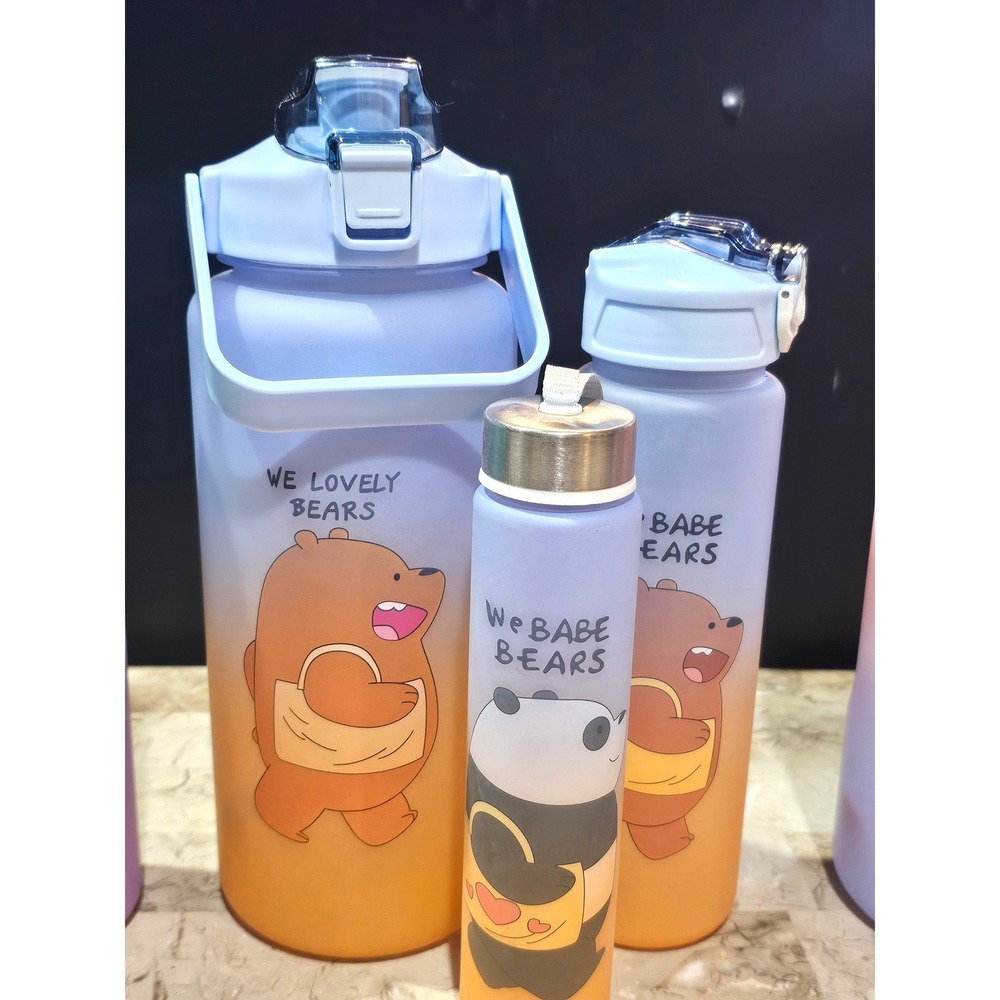 We Lovely Bears Water Bottle 3‎ Set Cute Cartoon Tumbler Travel 2 L,68 oz,900 ML